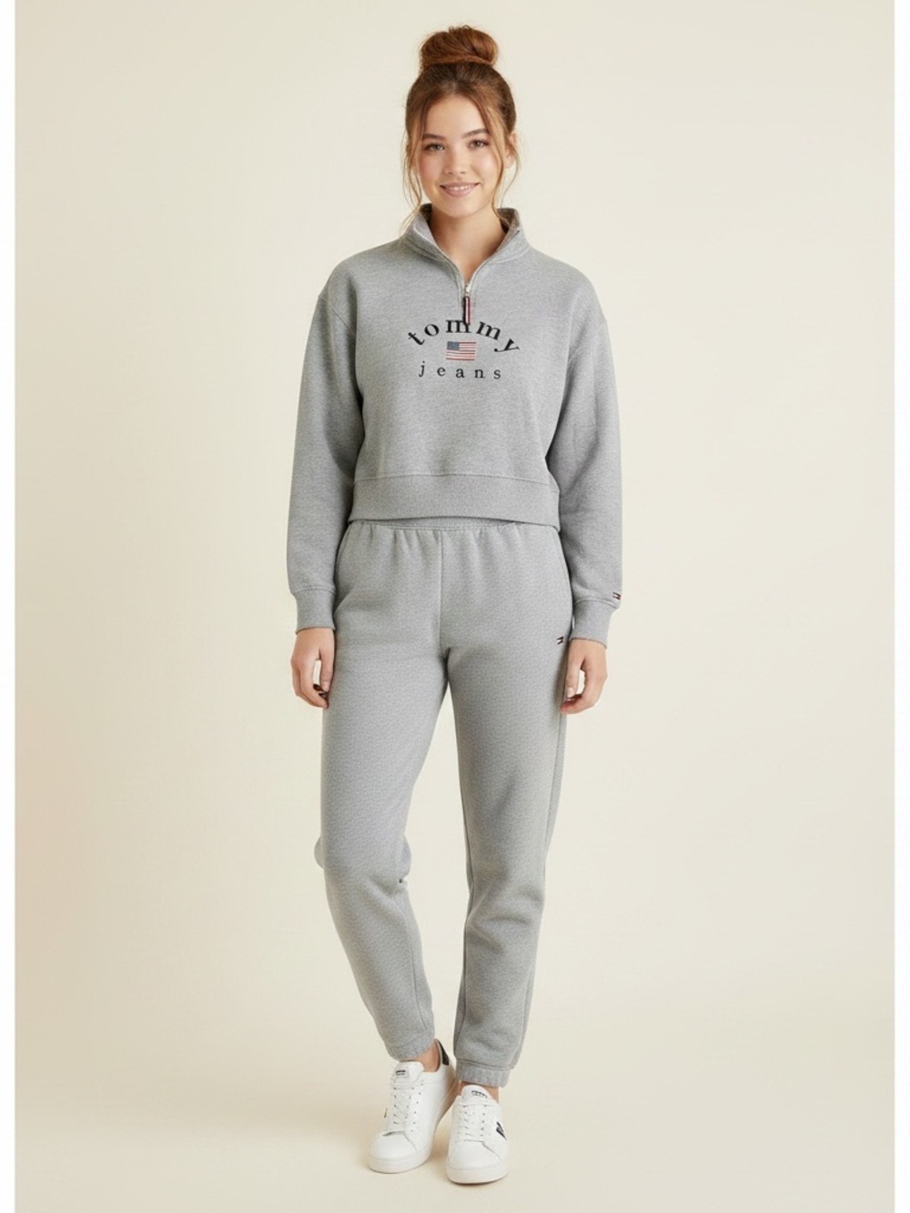 Tommy Jeans | Gray 1/4 zip cotton blend long sleeve pullover sweatshirt large
